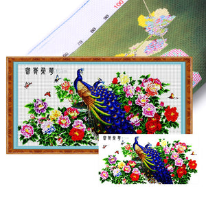 Joy Sunday - Wealth And Splendor - Peacock - 136*71CM 14CT 2 Stamped Cross Stitch
