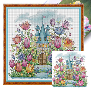 Joy Sunday - Flower Castle - 42*40CM 14CT 2 Stamped Cross Stitch