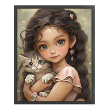 Load image into Gallery viewer, Yishu - Dark-Haired Girl And Kitten - 50*60CM 11CT 3 Stamped Cross Stitch
