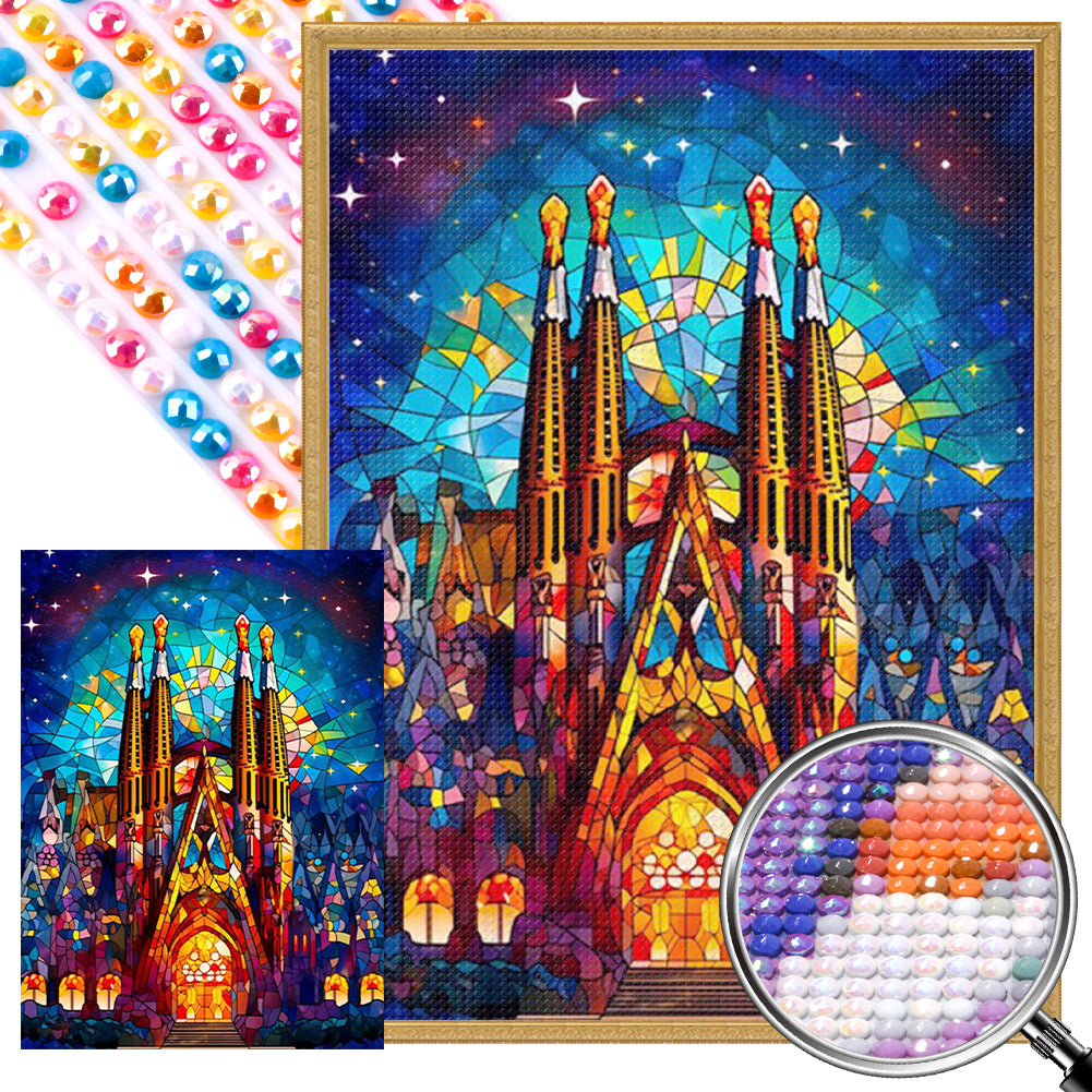 Stained Castle Glass Painting 40*55CM(Picture) Full Round Drill Diamond Painting