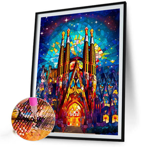 Stained Castle Glass Painting 40*55CM(Picture) Full Round Drill Diamond Painting