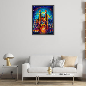 Stained Castle Glass Painting 40*55CM(Picture) Full Round Drill Diamond Painting