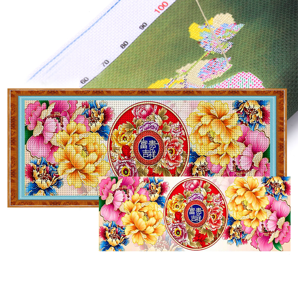 Yishu - Peony - 120*40CM 9CT 4 Stamped Cross Stitch