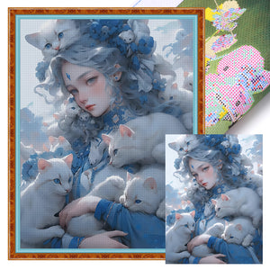 Yishu - Cat Girl - 40*55CM 11CT 3 Stamped Cross Stitch