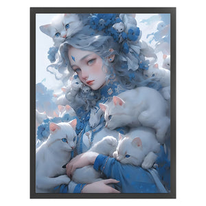 Yishu - Cat Girl - 40*55CM 11CT 3 Stamped Cross Stitch