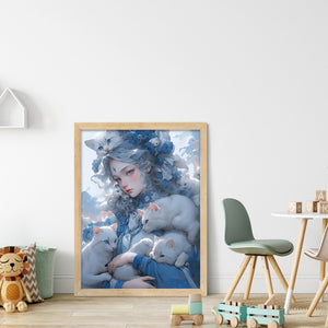 Yishu - Cat Girl - 40*55CM 11CT 3 Stamped Cross Stitch