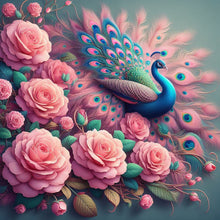 Load image into Gallery viewer, Peacock With Roses 40*40CM(Canvas) Full Round Drill Diamond Painting
