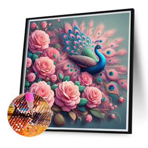 Peacock With Roses 40*40CM(Canvas) Full Round Drill Diamond Painting