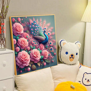 Peacock With Roses 40*40CM(Canvas) Full Round Drill Diamond Painting