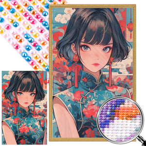 Short-Haired Girl In A Qipao 40*65CM(Picture) Full Round Drill Diamond Painting
