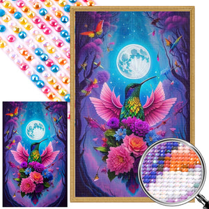 Hummingbird And Flowers Under The Moon 40*65CM(Picture) Full Round Drill Diamond Painting