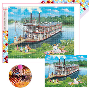 Retro Oil Painting Of A Docked Cruise Ship 40*30CM(Picture) Full Square Drill Diamond Painting