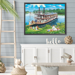 Retro Oil Painting Of A Docked Cruise Ship 40*30CM(Picture) Full Square Drill Diamond Painting