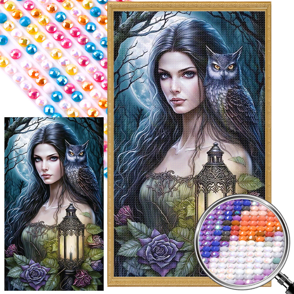 Lantern Girl And Owl 40*70CM(Picture) Full Round Drill Diamond Painting