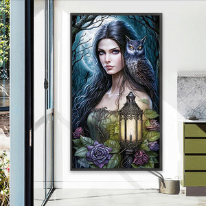 Lantern Girl And Owl 40*70CM(Picture) Full Round Drill Diamond Painting