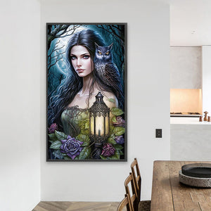 Lantern Girl And Owl 40*70CM(Picture) Full Round Drill Diamond Painting