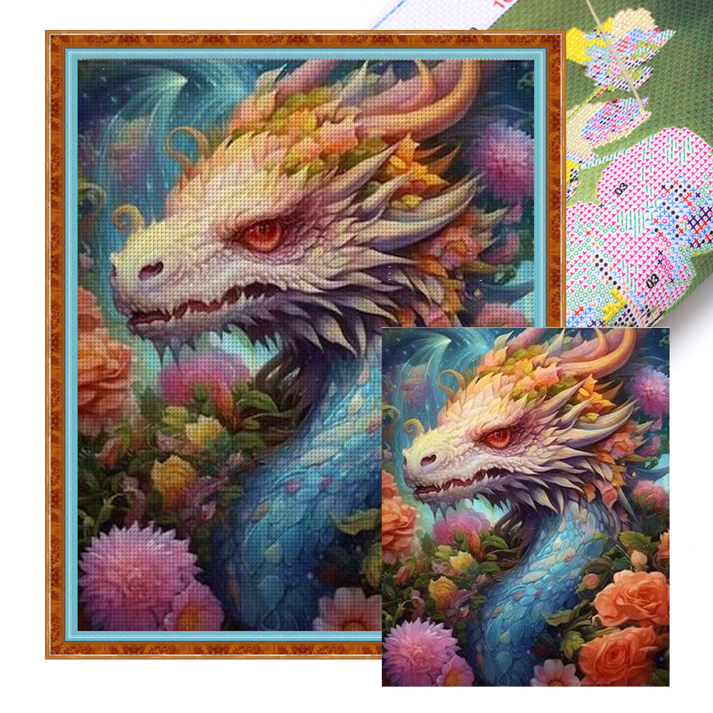 Yishu - Flower And Dragon - 50*60CM 11CT 3 Stamped Cross Stitch