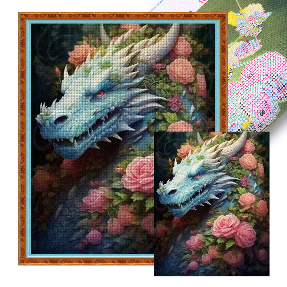 DIY - Flower And Dragon - 50*60CM 11CT 3 Stamped Cross Stitch