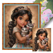 Load image into Gallery viewer, Huancan - Dark-Haired Girl And Kitten - 40*50CM 11CT 3 Stamped Cross Stitch
