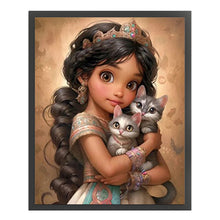 Load image into Gallery viewer, Huancan - Dark-Haired Girl And Kitten - 40*50CM 11CT 3 Stamped Cross Stitch
