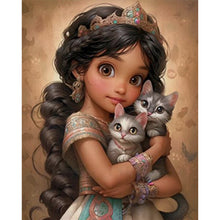 Load image into Gallery viewer, Huancan - Dark-Haired Girl And Kitten - 40*50CM 11CT 3 Stamped Cross Stitch
