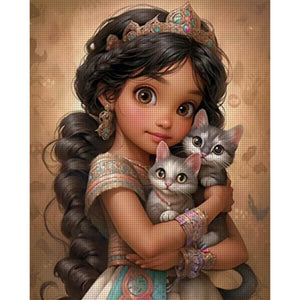 Huancan - Dark-Haired Girl And Kitten - 40*50CM 11CT 3 Stamped Cross Stitch