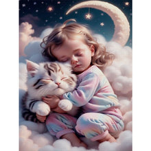 Load image into Gallery viewer, Huancan - Little Girl And Kitten On The Cloud - 40*55CM 11CT 3 Stamped Cross Stitch
