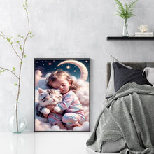 Load image into Gallery viewer, Huancan - Little Girl And Kitten On The Cloud - 40*55CM 11CT 3 Stamped Cross Stitch
