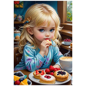 Huancan - Blonde Girl Eating Breakfast - 40*55CM 11CT 3 Stamped Cross Stitch