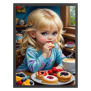 Huancan - Blonde Girl Eating Breakfast - 40*55CM 11CT 3 Stamped Cross Stitch