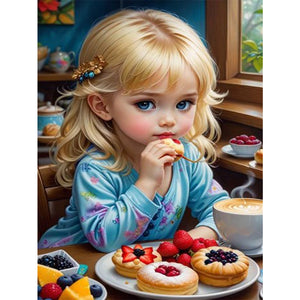 Huancan - Blonde Girl Eating Breakfast - 40*55CM 11CT 3 Stamped Cross Stitch
