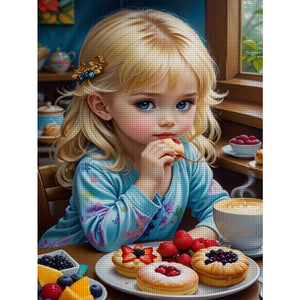Huancan - Blonde Girl Eating Breakfast - 40*55CM 11CT 3 Stamped Cross Stitch
