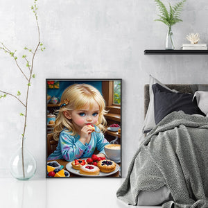 Huancan - Blonde Girl Eating Breakfast - 40*55CM 11CT 3 Stamped Cross Stitch
