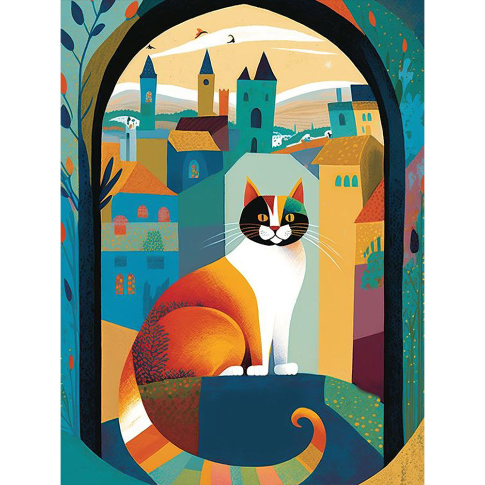 Cat In A Mural Town 30*40CM(Canvas) Full Round Drill Diamond Painting