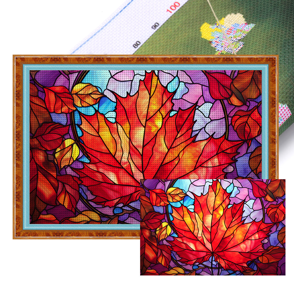 Huancan - Glass Painting - Maple Leaf - 60*40CM 11CT 3 Stamped Cross Stitch