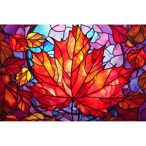 Huancan - Glass Painting - Maple Leaf - 60*40CM 11CT 3 Stamped Cross Stitch
