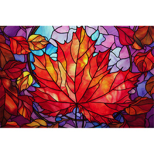 Huancan - Glass Painting - Maple Leaf - 60*40CM 11CT 3 Stamped Cross Stitch