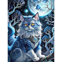Load image into Gallery viewer, Jewel Cat Under The Moon 30*40CM(Canvas) Full Round Drill Diamond Painting
