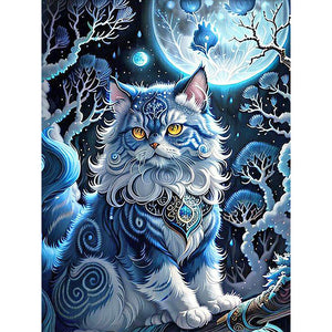 Jewel Cat Under The Moon 30*40CM(Canvas) Full Round Drill Diamond Painting