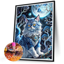 Load image into Gallery viewer, Jewel Cat Under The Moon 30*40CM(Canvas) Full Round Drill Diamond Painting
