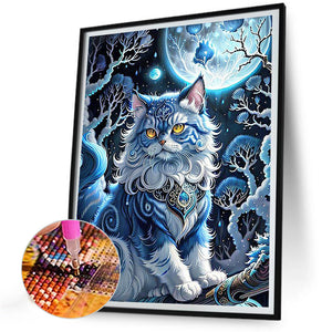 Jewel Cat Under The Moon 30*40CM(Canvas) Full Round Drill Diamond Painting