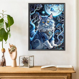 Jewel Cat Under The Moon 30*40CM(Canvas) Full Round Drill Diamond Painting