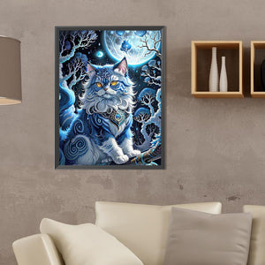 Jewel Cat Under The Moon 30*40CM(Canvas) Full Round Drill Diamond Painting