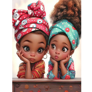 Black Sisters 30*40CM(Canvas) Full Round Drill Diamond Painting