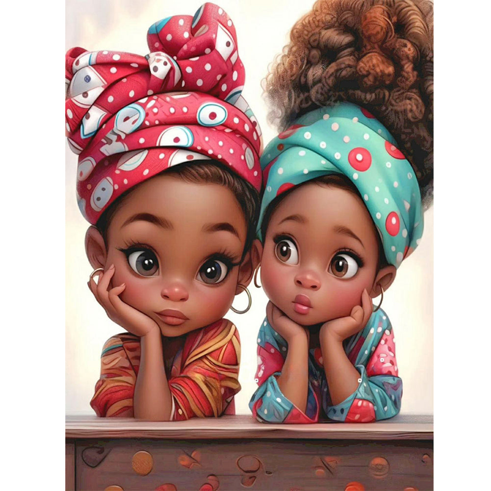 Black Sisters 30*40CM(Canvas) Full Round Drill Diamond Painting