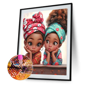 Black Sisters 30*40CM(Canvas) Full Round Drill Diamond Painting