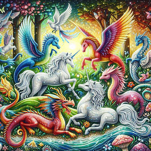 Fantasy Creatures By The Stream 30*30CM(Canvas) Full Round Drill Diamond Painting