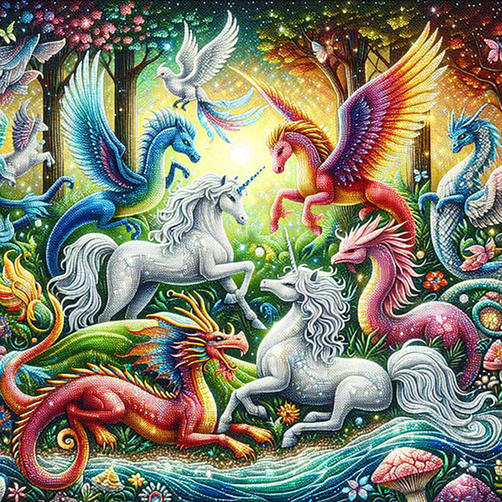 Fantasy Creatures By The Stream 30*30CM(Canvas) Full Round Drill Diamond Painting