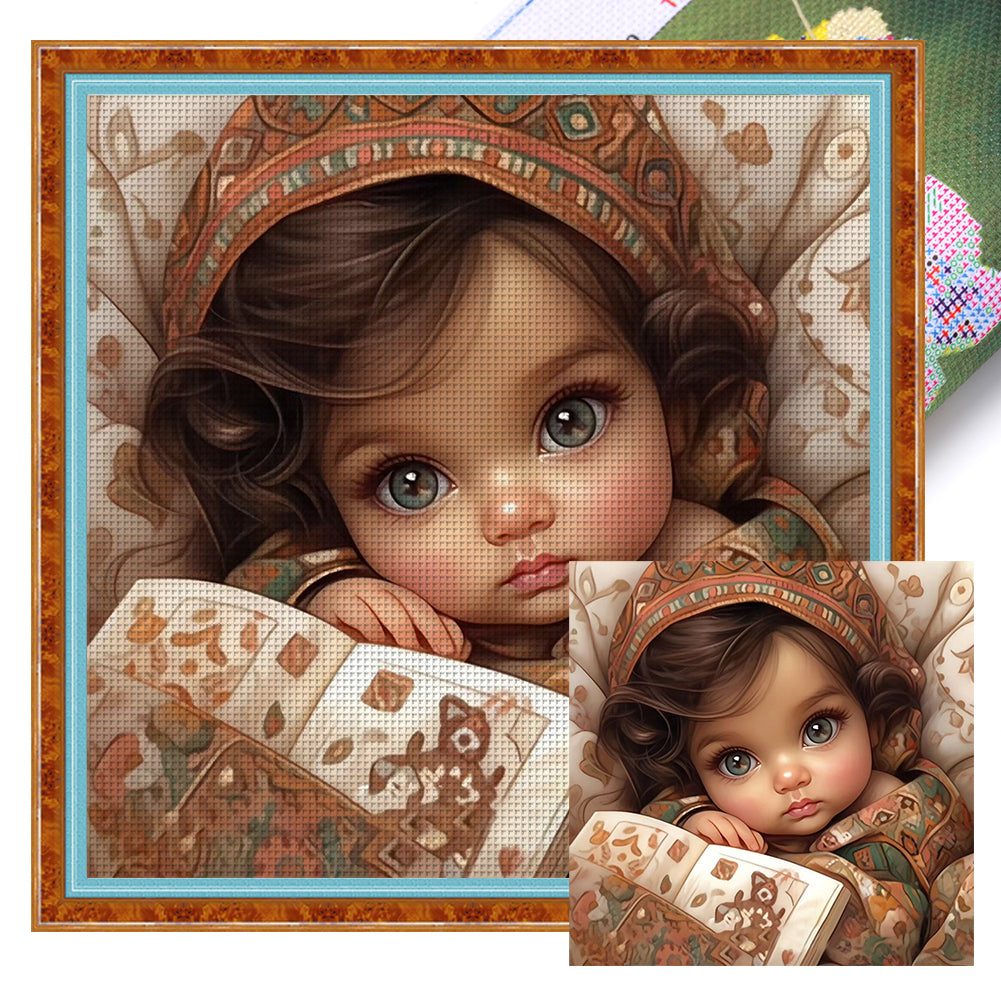 Huancan - Big-Eyed Girl - 50*50CM 11CT 3 Stamped Cross Stitch