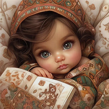 Load image into Gallery viewer, Huancan - Big-Eyed Girl - 50*50CM 11CT 3 Stamped Cross Stitch
